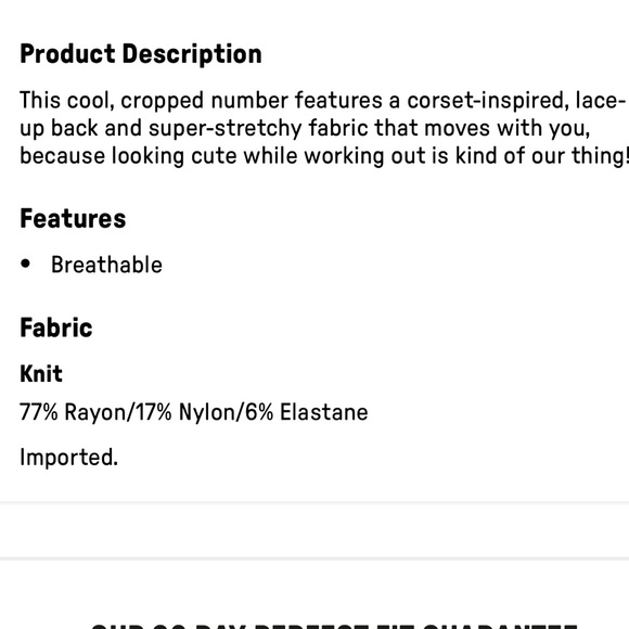 BNWT Fabletics Bree Seamless Lace Up Crop Tank - Picture 6 of 6